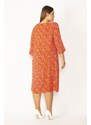Şans Women's Red Collar And Sleeves With Lace Detail, Woven Viscose Fabric Crispy Patterned Dress