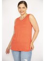 Şans Women's Pomegranate Plus Size Crew Neck Sleeveless Blouse