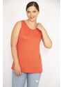 Şans Women's Pomegranate Plus Size Crew Neck Sleeveless Blouse