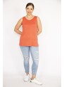 Şans Women's Pomegranate Plus Size Crew Neck Sleeveless Blouse