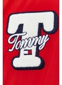 Bomber bunda Tommy Jeans červená barva, zimní, oversize
