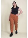 Şans Women's Plus Size Orange 5 Pockets Jeans with Stitched Stitches