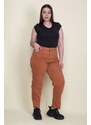 Şans Women's Plus Size Orange 5 Pockets Jeans with Stitched Stitches