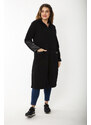 Şans Women's Plus Size Black Front Zippered Hooded Unlined Faux Leather Garnish Coat