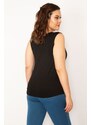 Şans Women's Plus Size Viscose Blouse with Black Straps and Stone Detail