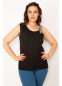 Şans Women's Plus Size Viscose Blouse with Black Straps and Stone Detail