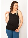 Şans Women's Plus Size Viscose Blouse with Black Straps and Stone Detail
