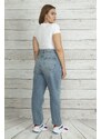 Şans Women's Plus Size Blue Denim Pants With Elastic Waist Detail
