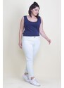 Şans Women's Plus Size Light Green 5 Pockets Jeans with Half Elastic Waist.
