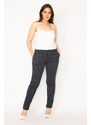 Şans Women's Plus Size Navy Blue Striped Side And Back Fleto Pocket Classic Trousers