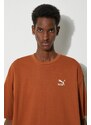 Bavlněné tričko Puma BETTER CLASSICS hnědá barva, s aplikací, 679188