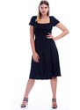 Şans Women's Plus Size Navy Blue Square Collar Pleated Dress