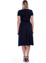 Şans Women's Plus Size Navy Blue Square Collar Pleated Dress