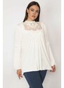 Şans Women's Plus Size Blouse With Bone Lace And Tulle Detail