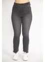 Şans Women's Anthracite Large Size High Waist 5 Pocket Leg Nasty Stitched Lycra Jeans