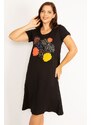 Şans Women's Plus Size Black Viscose Dress With Embroidery
