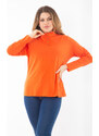 Şans Women's Plus Size Orange Cotton Fabric Front Pat Buttoned Long Sleeve Blouse