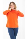 Şans Women's Plus Size Orange Cotton Fabric Front Pat Buttoned Long Sleeve Blouse