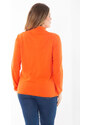 Şans Women's Plus Size Orange Cotton Fabric Front Pat Buttoned Long Sleeve Blouse