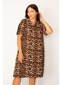 Şans Women's Plus Size Leopard Lace Detailed V-Neck Leopard Patterned Dress