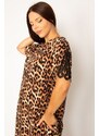 Şans Women's Plus Size Leopard Lace Detailed V-Neck Leopard Patterned Dress