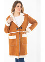 Şans Women's Plus Size Camel Shepherd Button Nubuck Coat