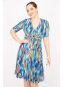 Şans Women's Colorful Plus Size Colorful Dress with Belt and Belt at the waist