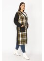 Şans Women's Plus Size Yellow Plaid Patterned Front Button And Pocket Cape