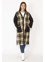 Şans Women's Plus Size Yellow Plaid Patterned Front Button And Pocket Cape