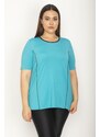 Şans Women's Plus Size Turquoise Piping And Cup Detailed Sports Blouse