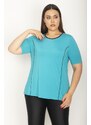 Şans Women's Plus Size Turquoise Piping And Cup Detailed Sports Blouse