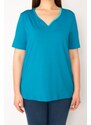 Şans Women's Green Plus Size Single Collar Pleated Sports Blouse