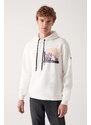 Avva Men's White Hooded Collar 3 Thread Fleece Inside Printed Standard Fit Regular Cut Sweatshirt