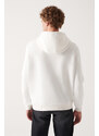 Avva Men's White Hooded Collar 3 Thread Fleece Inside Printed Standard Fit Regular Cut Sweatshirt