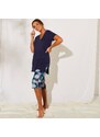 Blancheporte Pyžamo se 3/4 kalhoty a tropickým designem smaragdová/nám.modrá 52