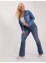 Fashionhunters Modrá džínová bunda velikosti plus s kapsami