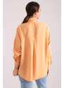 armonika Women's Camel Square Pattern Oversize Long Basic Shirt