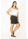 Şans Women's Plus Size Black Cotton Fabric Colorful Elastic Pocket Shorts