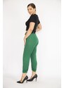 Şans Women's Plus Size Green Belt Accessory Gathered Detailed Leggings