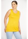 Şans Women's Mustard Plus Size Crew Neck Sleeveless Blouse