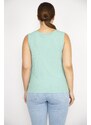 Şans Women's Green Plus Size V-Neck Front Decorative Buttoned Camisole Fabric Sleeveless Blouse