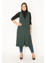 Şans Women's Plus Size Green Front Lace Up Detail Unlined Long Vest