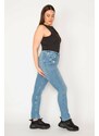 Şans Women's Plus Size Blue Ripped Detailed Washed Skinny Jeans