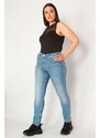 Şans Women's Plus Size Blue Ripped Detailed Washed Skinny Jeans