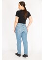 Şans Women's Blue Plus Size Wash Effect 5-Pocket Jeans