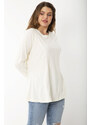 Şans Women's Plus Size Bone Cotton Fabric Cup Detail Long Sleeve Blouse
