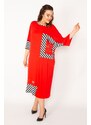 Şans Women's Plus Size Red Stone Detailed Line Garnish Dress