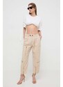 Kalhoty Pinko dámské, béžová barva, kapsáče, high waist, 102947.A1M4