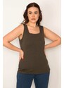 Şans Women's Large Size Khaki Cotton Fabric Tank Top