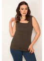 Şans Women's Large Size Khaki Cotton Fabric Tank Top